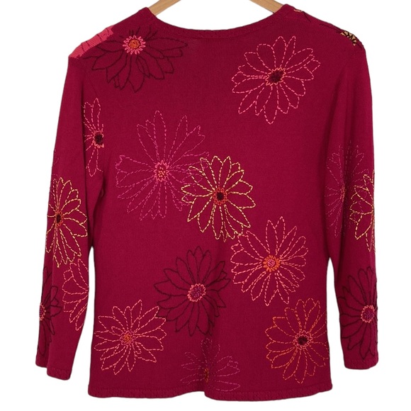 Vintage Magenta Pink Hand Embroidered Floral Knit Sweater - Picture 6 of 14